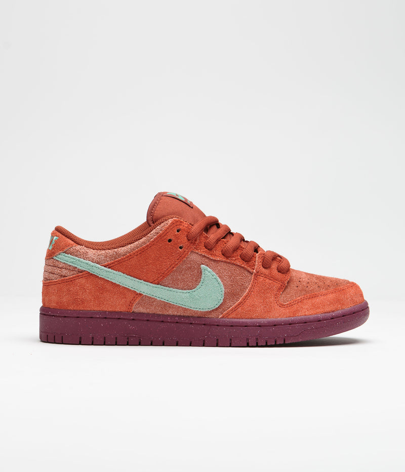 Nike SB Dunk Low Pro Premium Shoes in Mystic Red and Emerald Rise and Rugged Orange