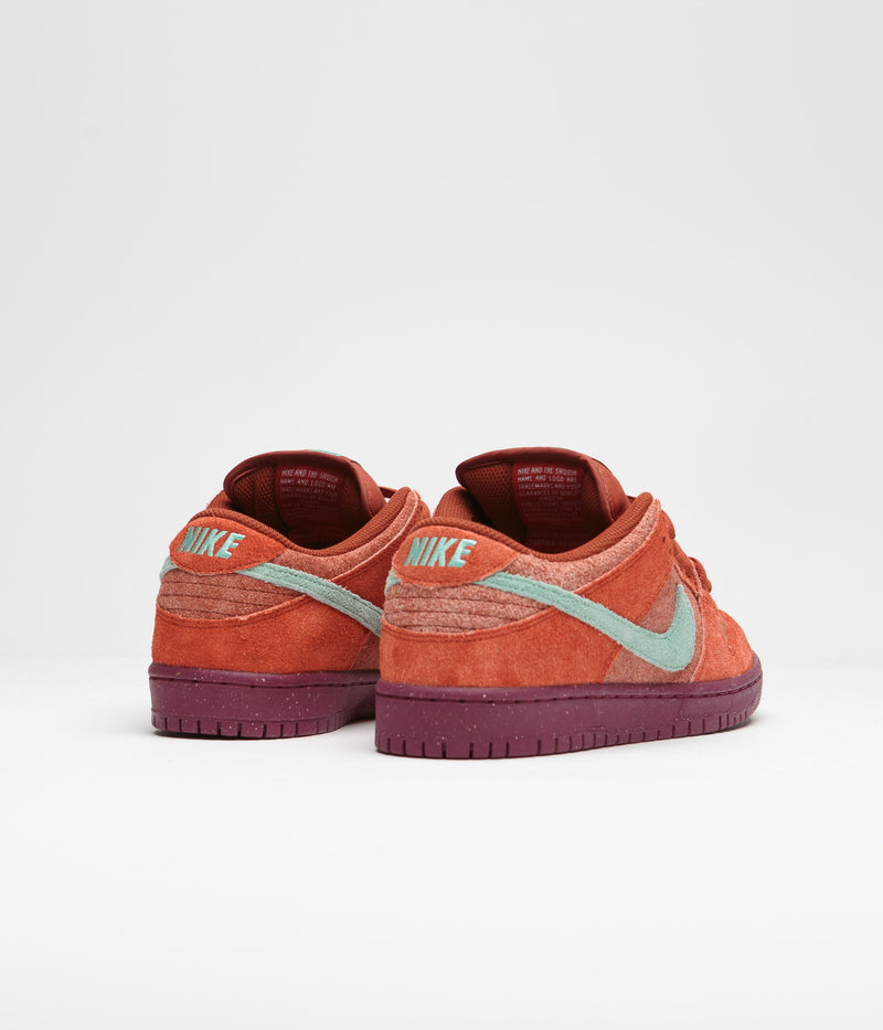 Nike SB Dunk Low Pro Premium Shoes in Mystic Red and Emerald Rise and Rugged Orange