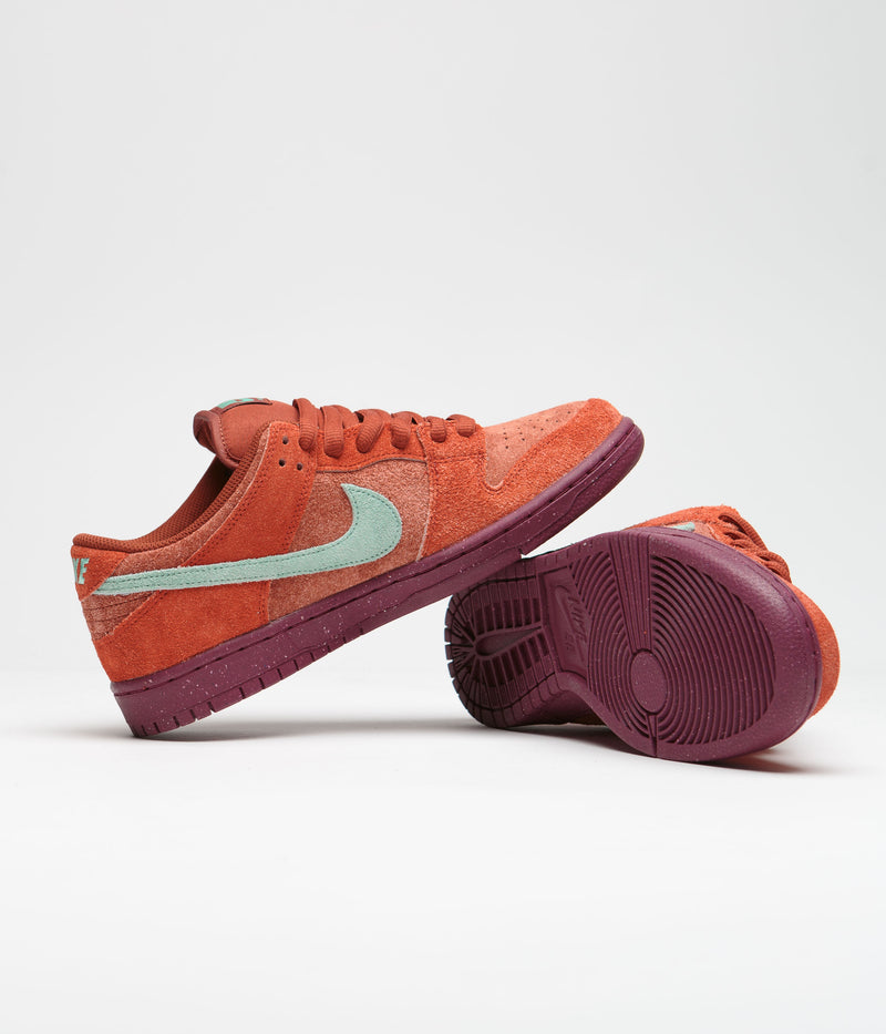 Nike SB Dunk Low Pro Premium Shoes in Mystic Red and Emerald Rise and Rugged Orange