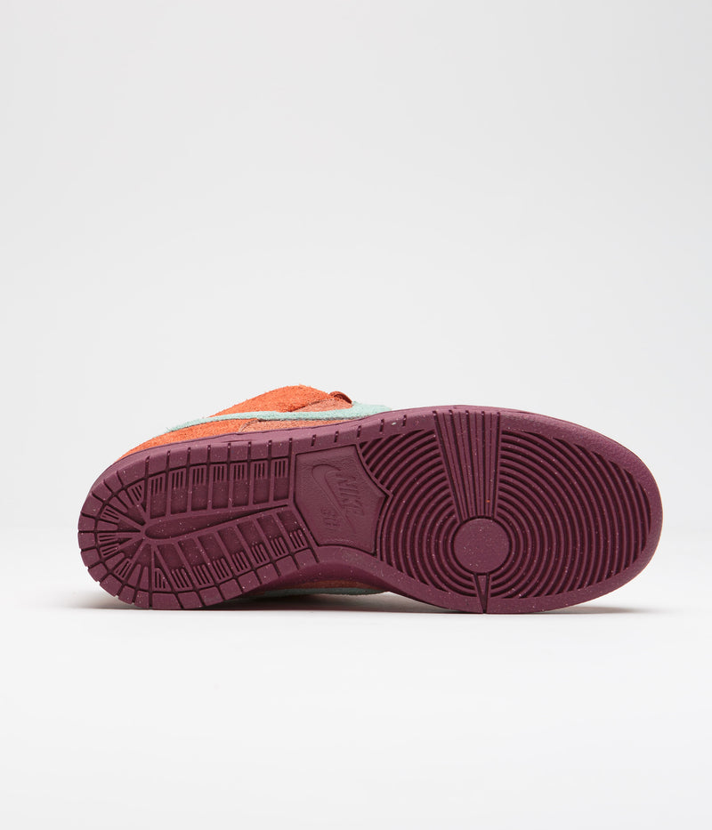 Nike SB Dunk Low Pro Premium Shoes in Mystic Red and Emerald Rise and Rugged Orange