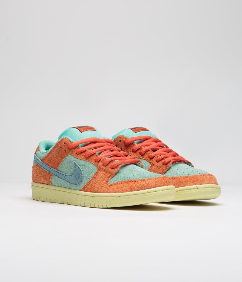 Nike SB Dunk Low Pro Premium Shoes in Orange and Noise Aqua and Emerald Rise - Orange