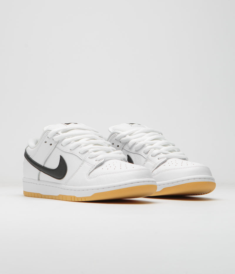 Nike SB Dunk Low Pro Shoes in White and Black and White - Gum Light Brown