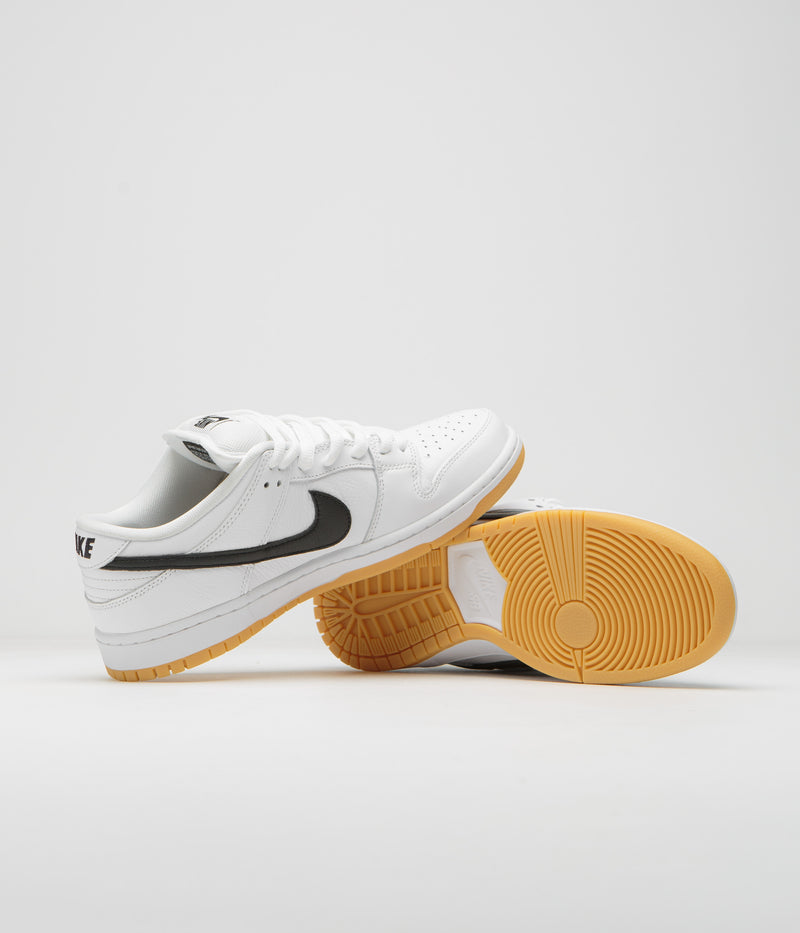 Nike SB Dunk Low Pro Shoes in White and Black and White - Gum Light Brown