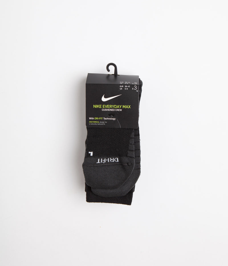 Nike SB Everyday Max Cushioned Crew Socks (3 Pack) in Black and Anthracite / White