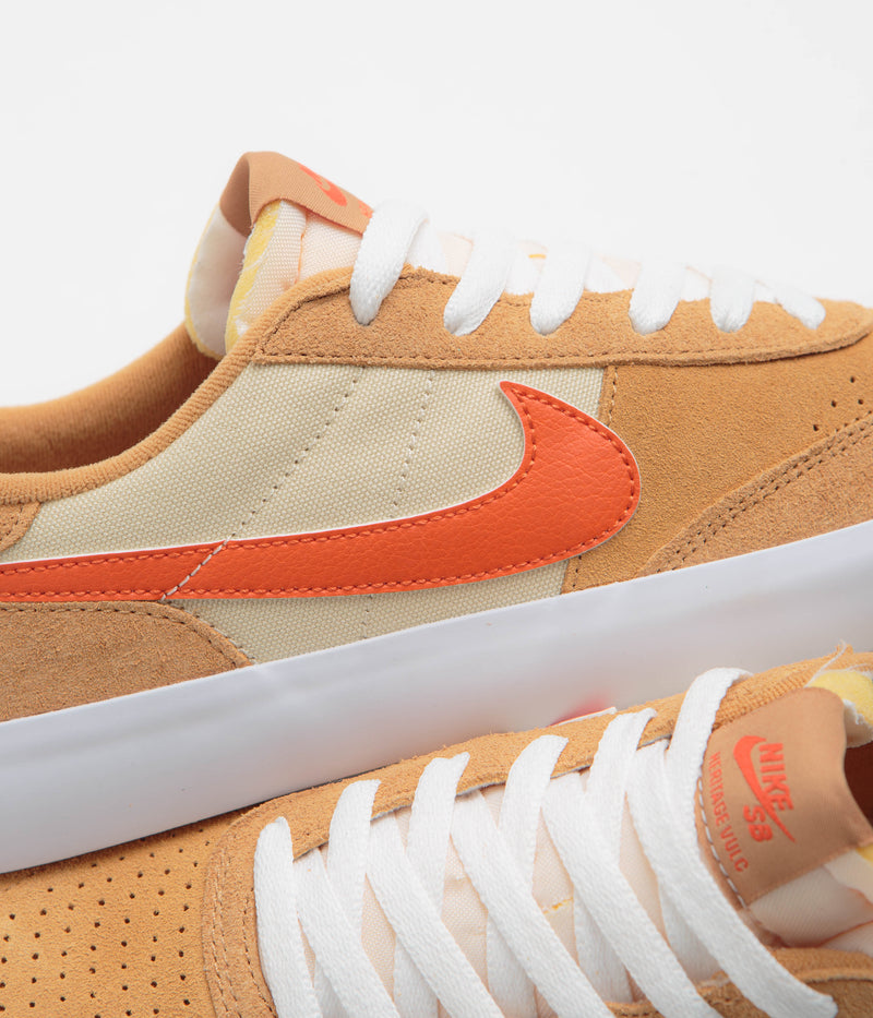Nike SB Heritage Vulc Shoes in Flax and College Orange and Oatmeal - White