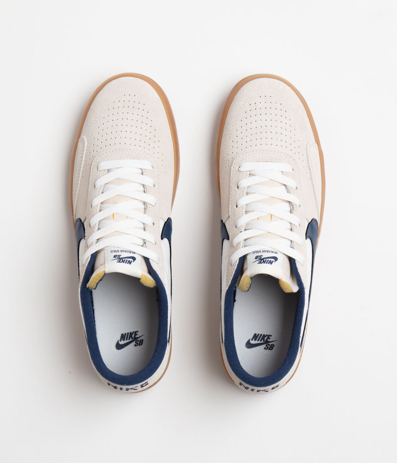 Nike SB Heritage Vulc Shoes in Summit White and Navy and White - Gum Light Brown