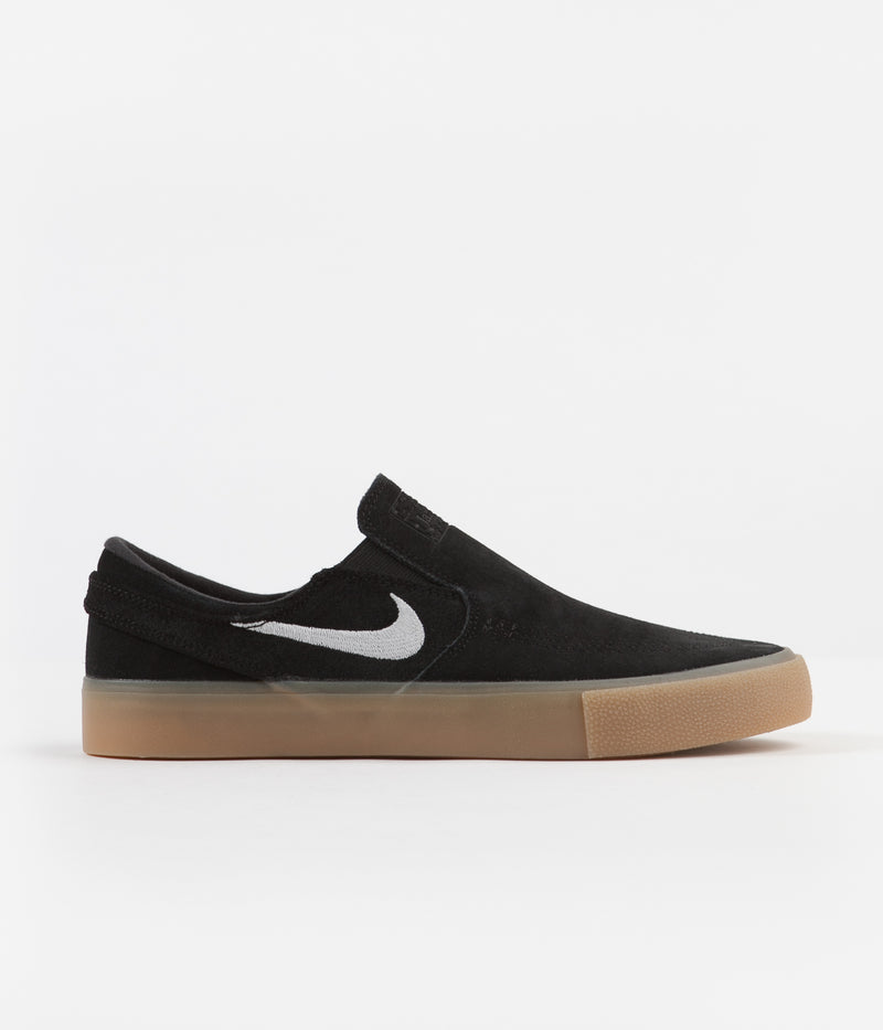 Nike SB Janoski Slip On Remastered Shoes in Black and White and Black - Gum Light Brown