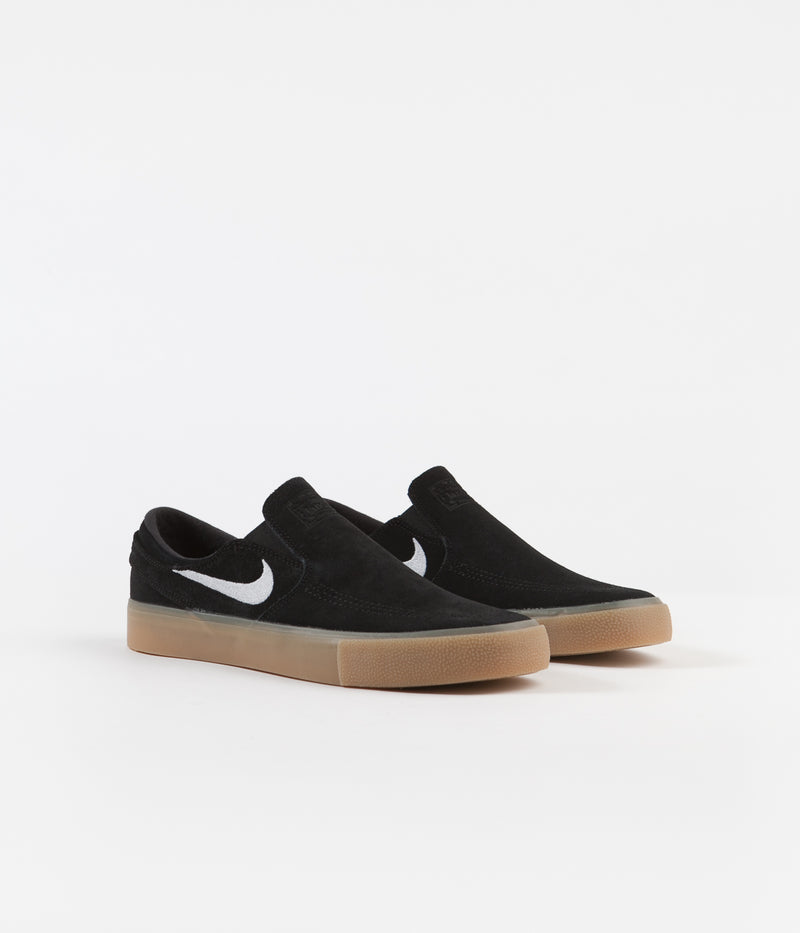 Nike SB Janoski Slip On Remastered Shoes in Black and White and Black - Gum Light Brown