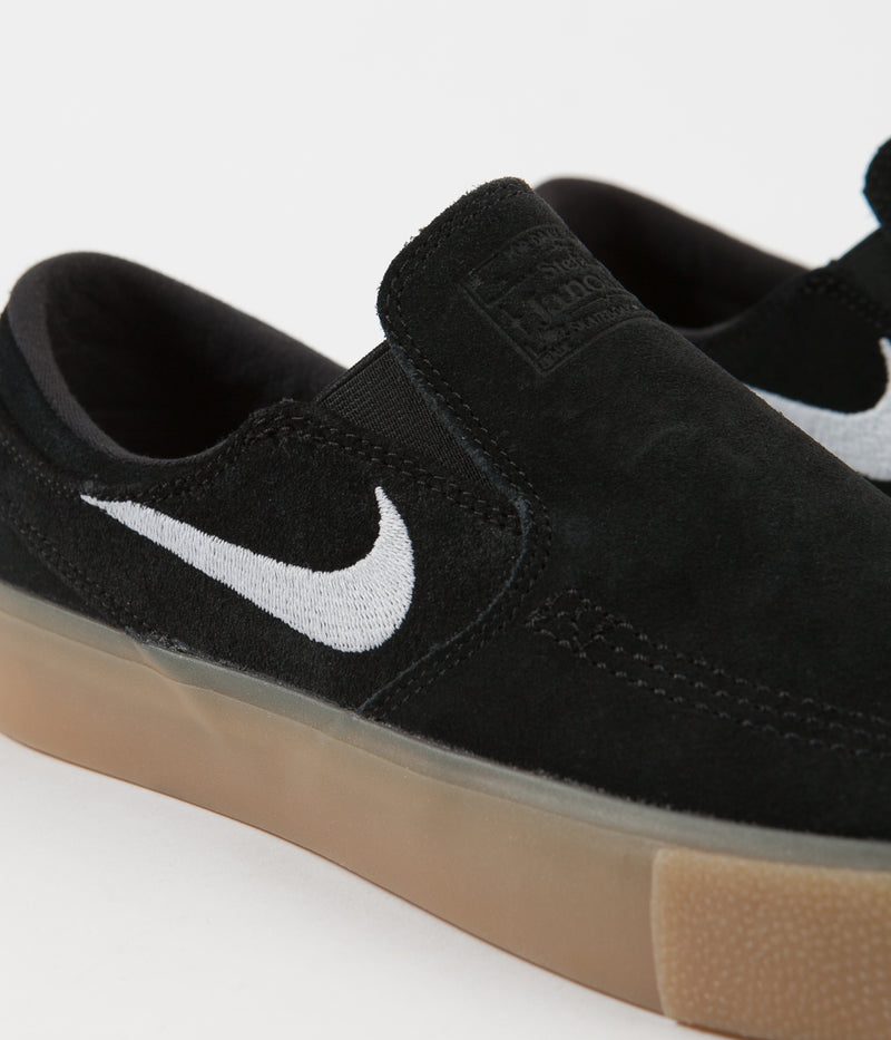Nike SB Janoski Slip On Remastered Shoes in Black and White and Black - Gum Light Brown