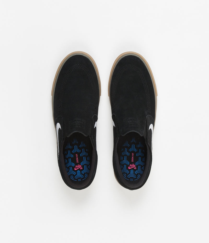 Nike SB Janoski Slip On Remastered Shoes in Black and White and Black - Gum Light Brown
