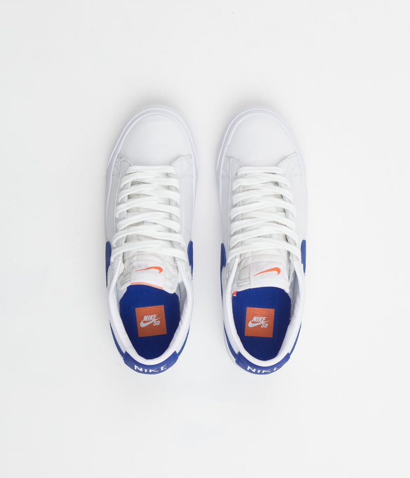 Nike SB Orange Label Blazer Low Pro GT Shoes in White and Varsity Royal and White - Varsity Royal