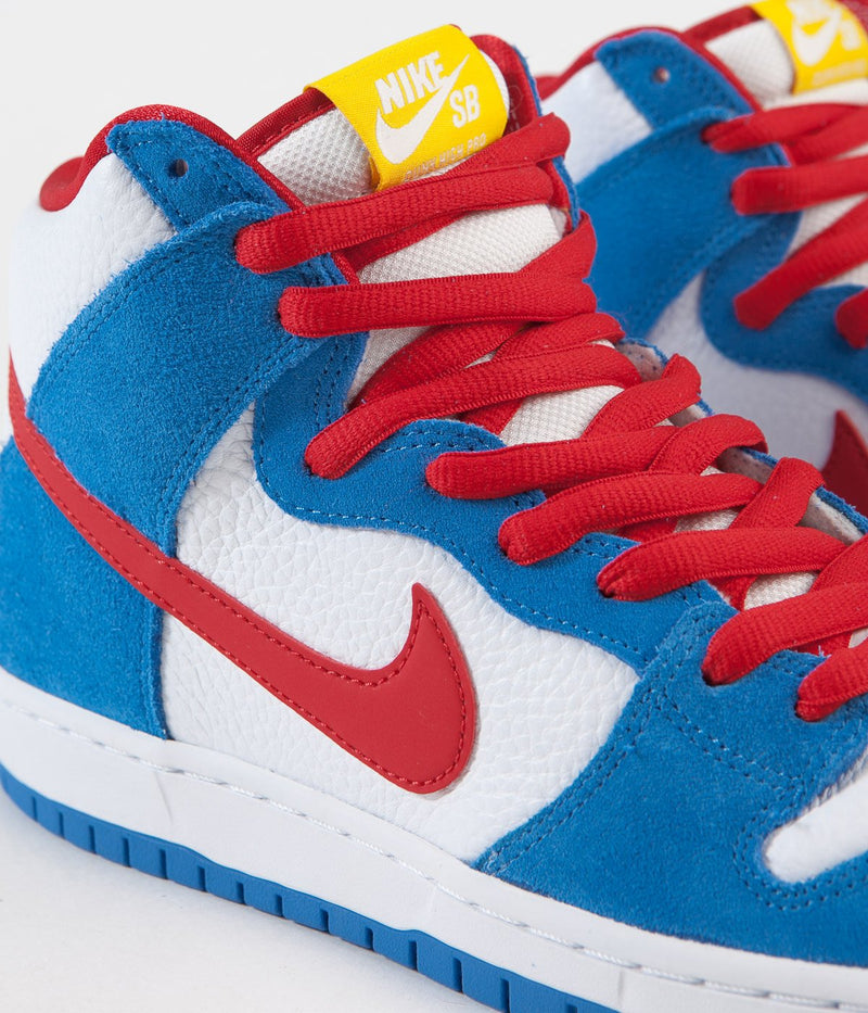 Nike SB Orange Label Dunk High Pro Shoes in Light Photo Blue and University Red