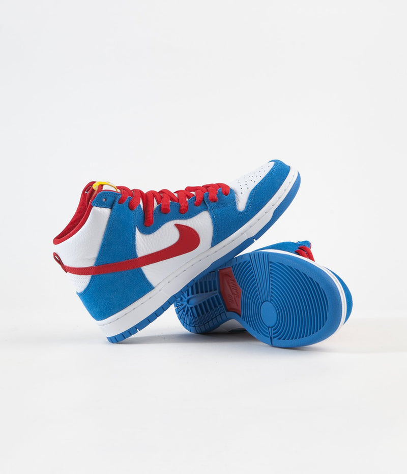 Nike SB Orange Label Dunk High Pro Shoes in Light Photo Blue and University Red