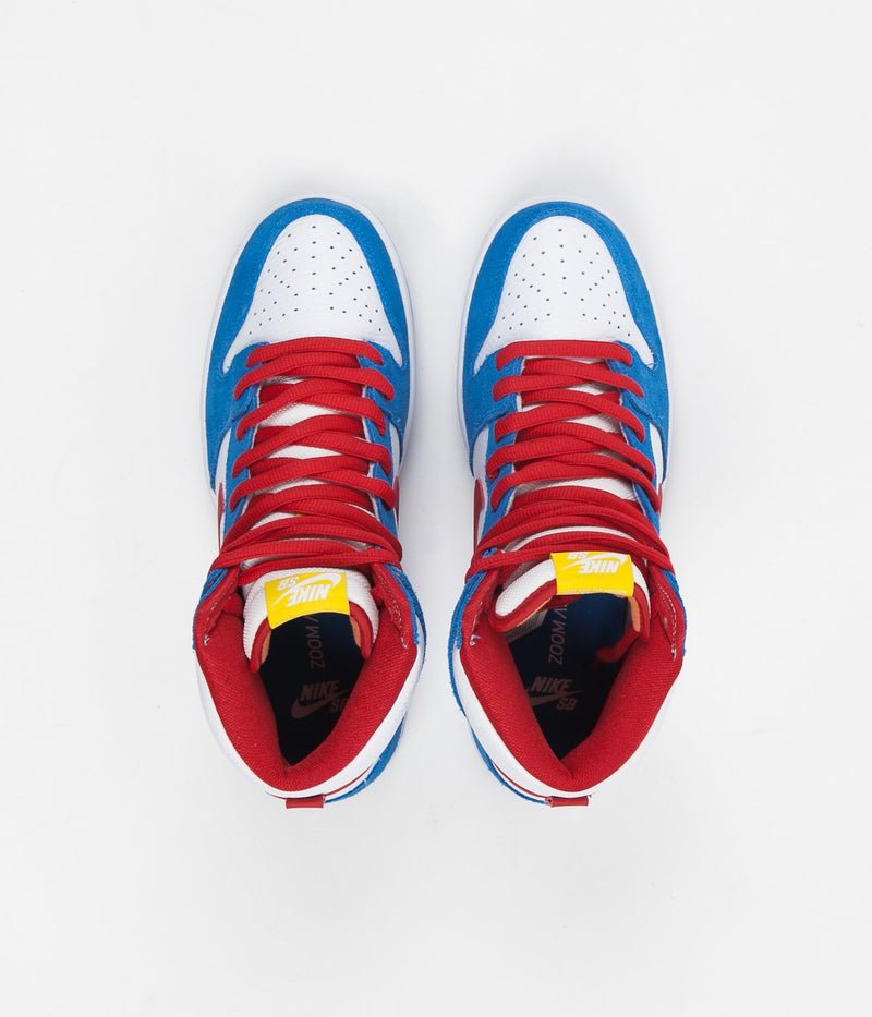 Nike SB Orange Label Dunk High Pro Shoes in Light Photo Blue and University Red