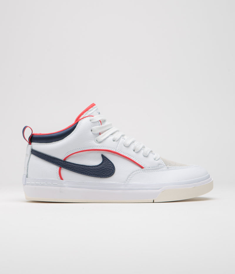 Nike SB React Leo Premium Shoes in White and Midnight Navy and University Red - White