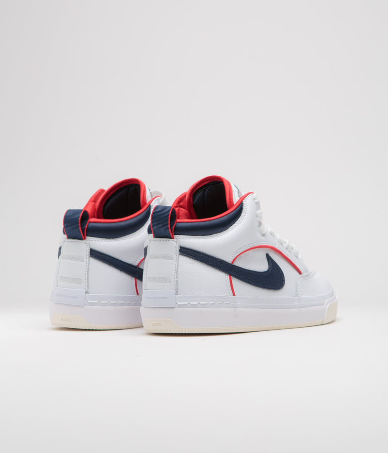Nike SB React Leo Premium Shoes in White and Midnight Navy and University Red - White