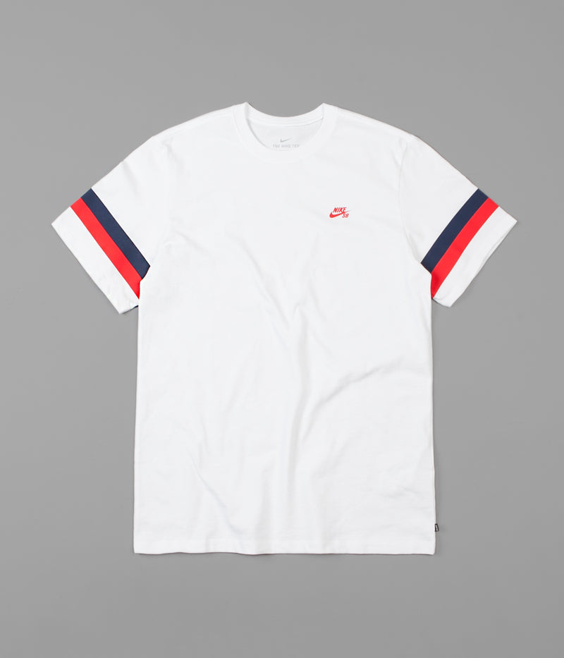 Nike SB Sleeve Stripe T-Shirt in White and University Red