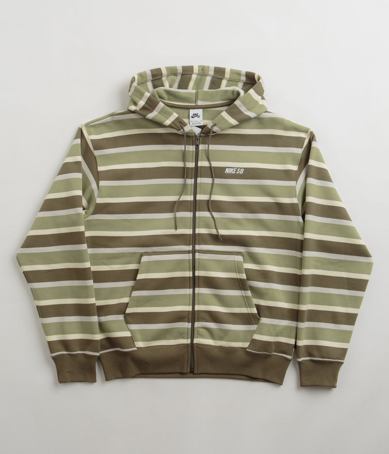 Nike SB Striped Full Zip Hoodie in Coconut Milk and Oil Green / White