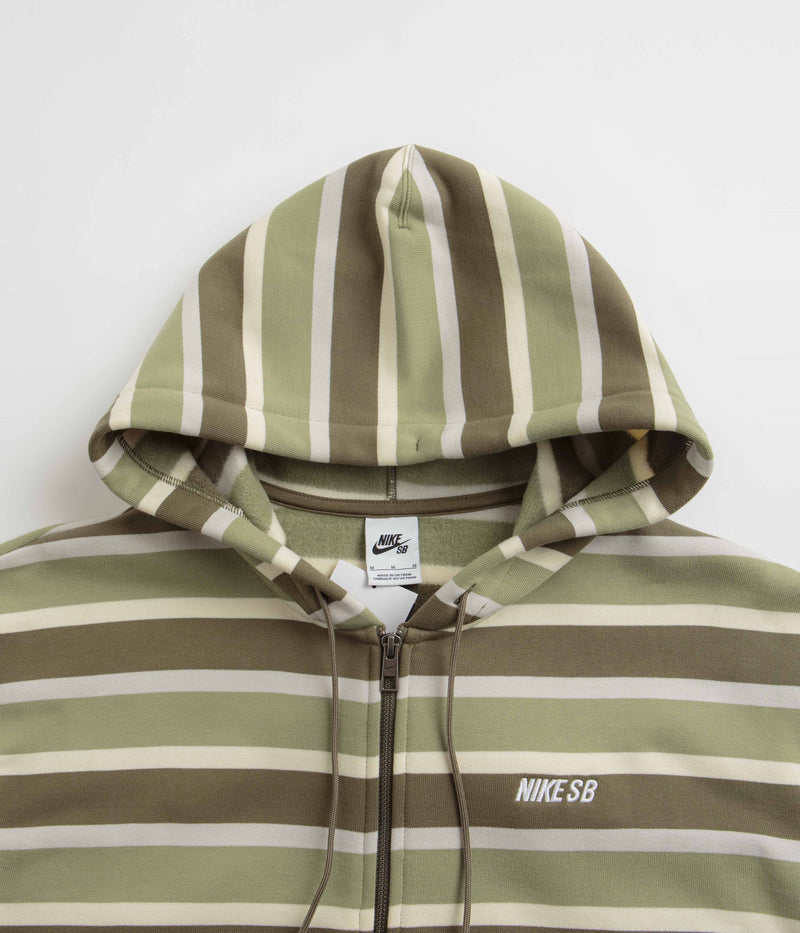 Nike SB Striped Full Zip Hoodie in Coconut Milk and Oil Green / White