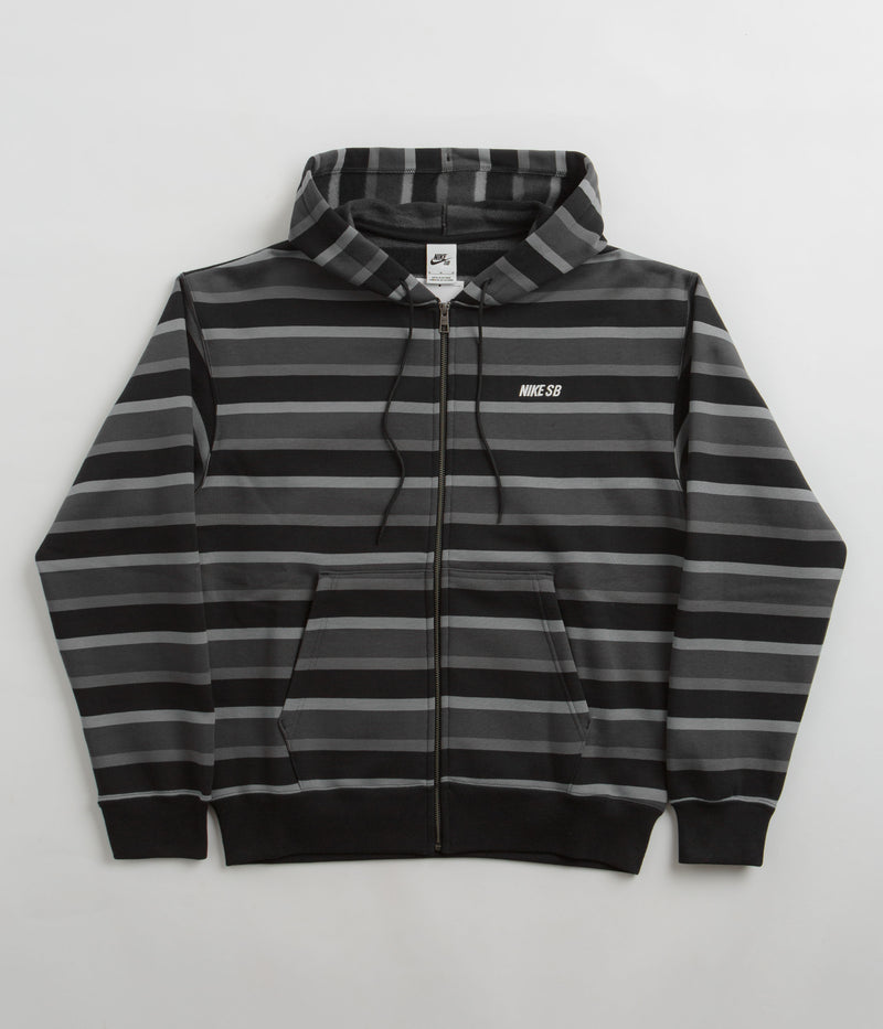 Nike SB Striped Full Zip Hoodie in Cool Grey and Anthracite / White