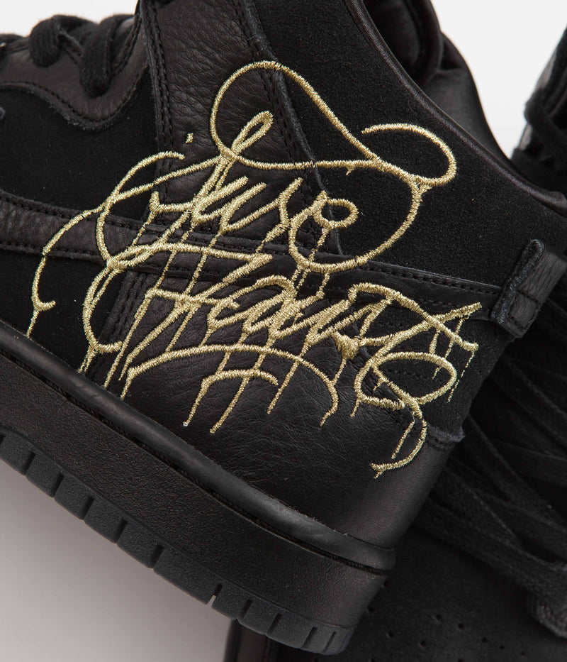Nike SB x FAUST Dunk High Pro Shoes in Black and Black and Metallic Gold