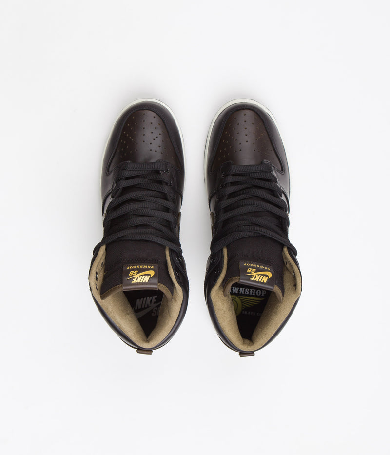 Nike SB x Pawnshop Dunk High OG Shoes in Black and Black and Metallic Gold