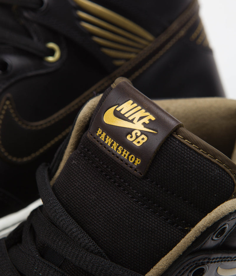 Nike SB x Pawnshop Dunk High OG Shoes in Black and Black and Metallic Gold