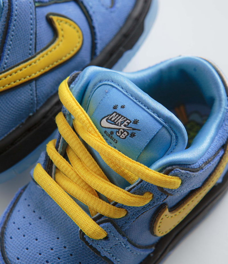 Nike SB x Powerpuff Girls Dunk Low Pro 'Bubbles' (Toddler) Shoes in University Blue and Tour Yellow