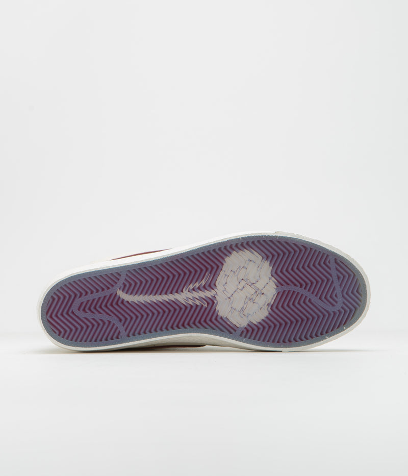 Nike SB x Welcome Skateboarding Blazer Mid Shoes in Sail and Dark Beetroot and White