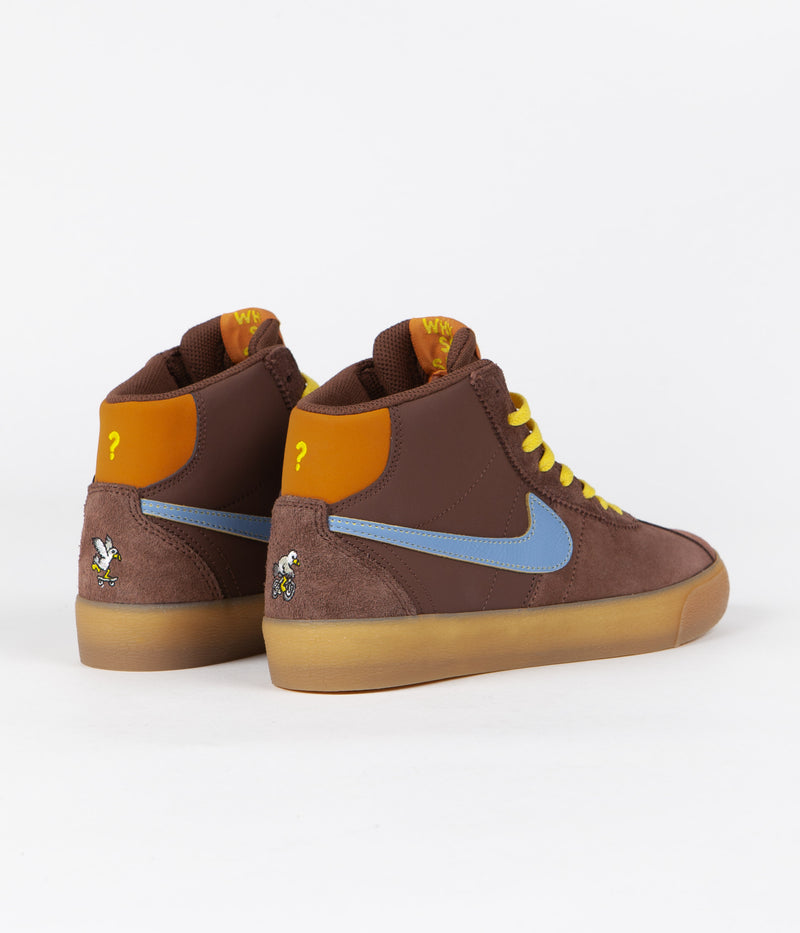 Nike SB x Why So Sad? Womens Bruin High Premium Shoes in Light Chocolate and Light Blue and Monarch