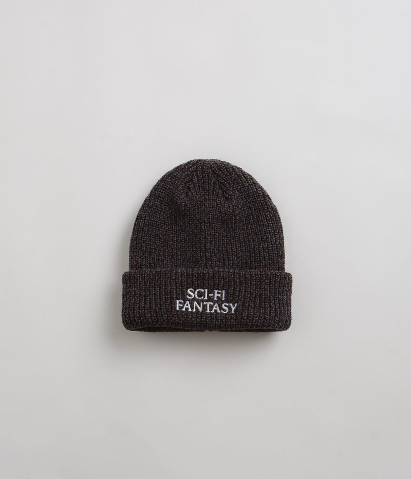 Sci-Fi Fantasy Mixed Yarn Logo Beanie in Black and Gray