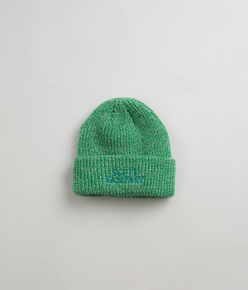 Sci-Fi Fantasy Mixed Yarn Logo Beanie in Green and Cream