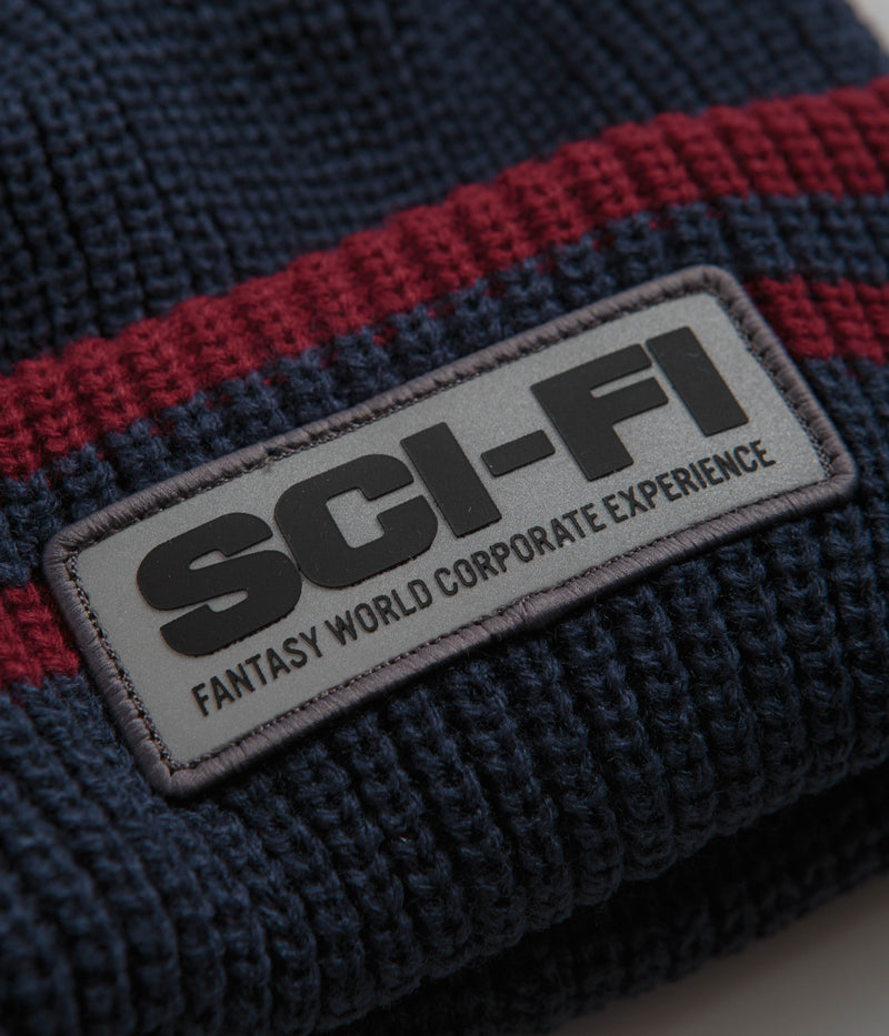 Sci-Fi Fantasy Reflective Patch Beanie in Navy and Red