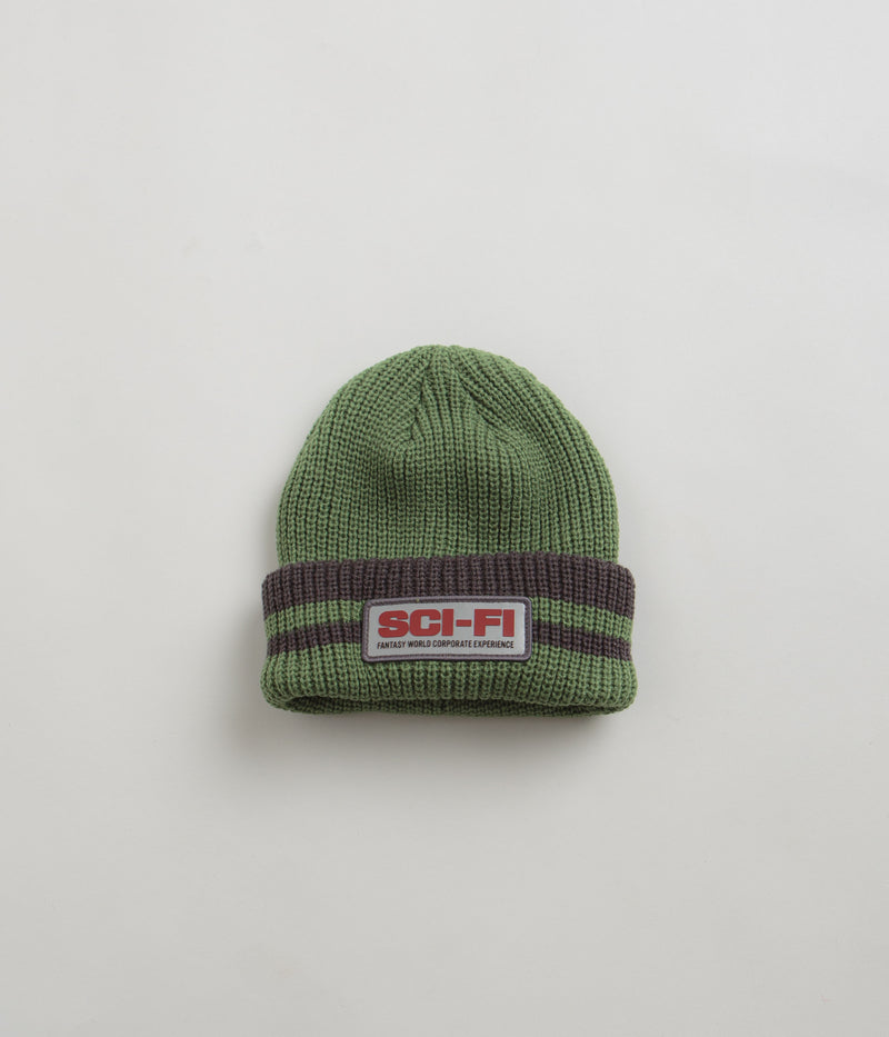 Sci-Fi Fantasy Reflective Patch Beanie in Olive and Grey