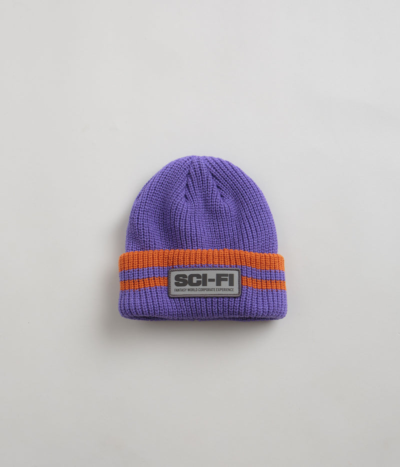 Sci-Fi Fantasy Reflective Patch Beanie in Purple and Orange