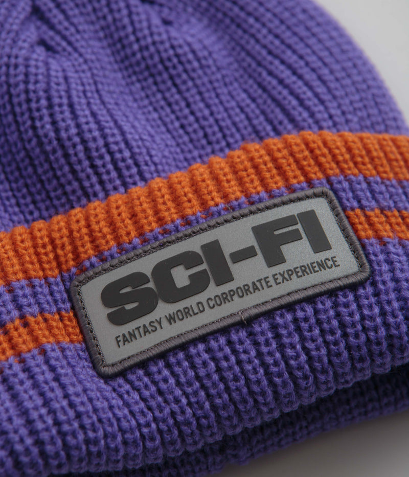 Sci-Fi Fantasy Reflective Patch Beanie in Purple and Orange