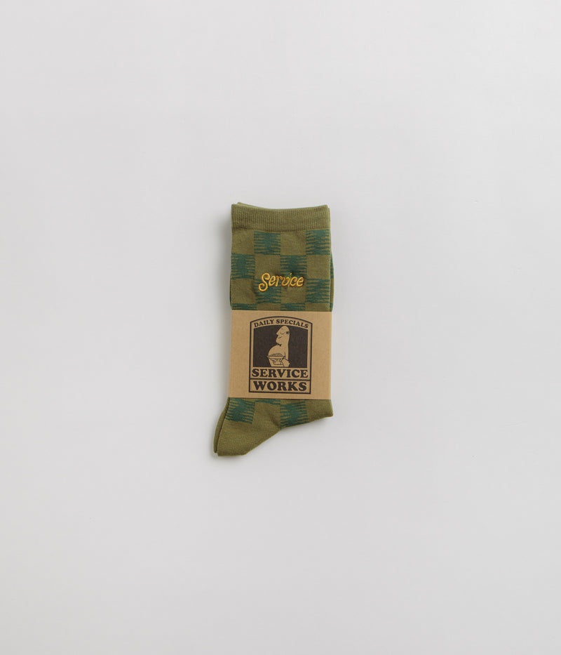 Service Works Checker Socks in Green Checker