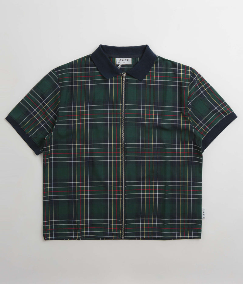 Skateboard Cafe Ogilvie Hunting Tartan Full Zip Shirt in Green and Navy