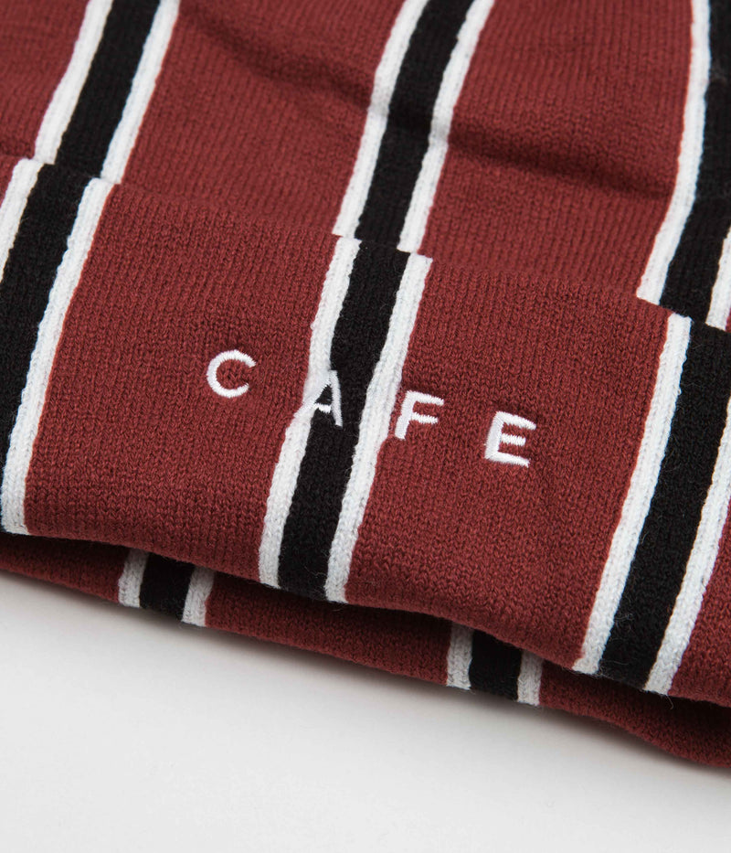 Skateboard Cafe Vertical Stripe Beanie in Burgundy and Black / White