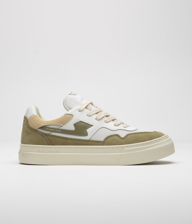 Stepney Workers Club Pearl S-Strike Suede Shoes in White and Moss