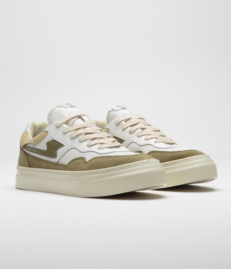 Stepney Workers Club Pearl S-Strike Suede Shoes in White and Moss