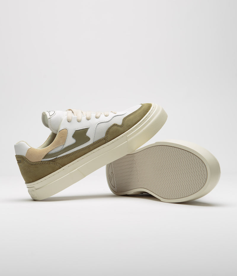 Stepney Workers Club Pearl S-Strike Suede Shoes in White and Moss