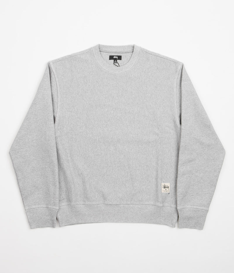Stussy Contrast Stitch Label Crewneck Sweatshirt in Grey Heather