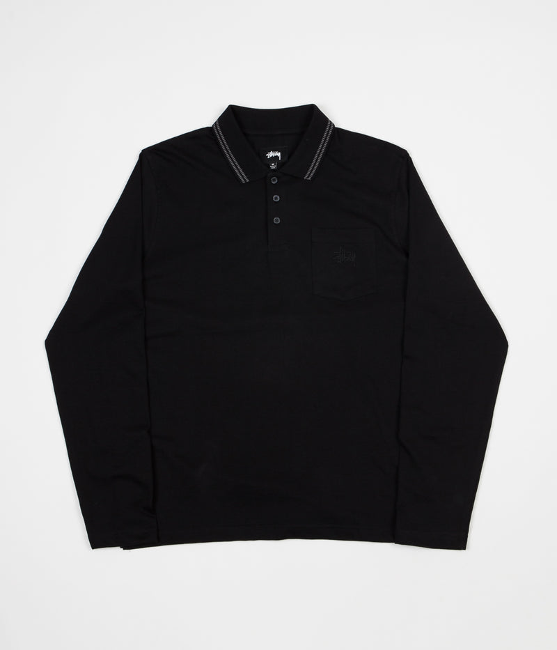 Stussy Dillon Long Sleeve Polo Shirt in Black