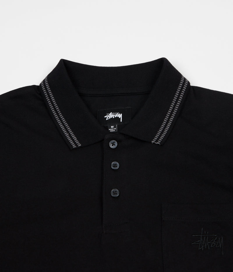 Stussy Dillon Long Sleeve Polo Shirt in Black
