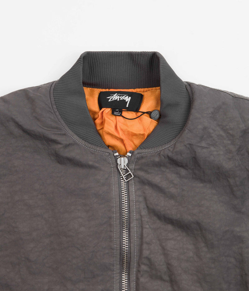 Stussy Dyed Nylon Bomber Jacket in Charcoal