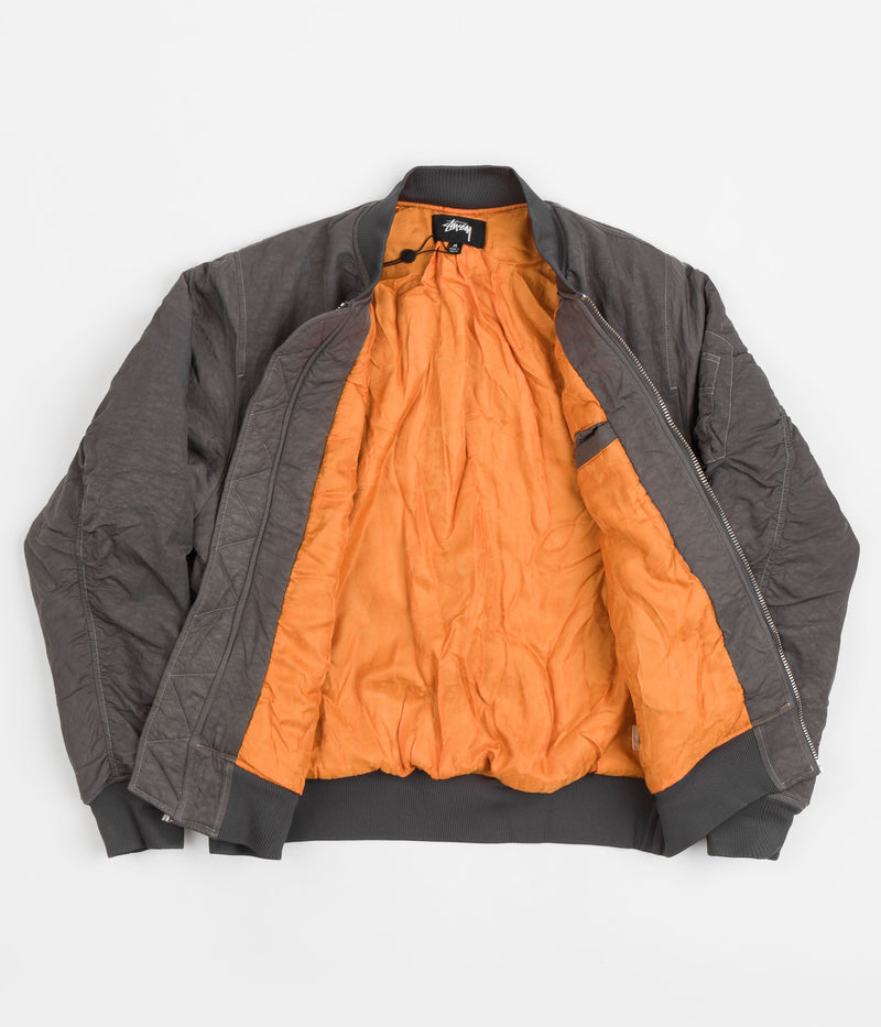 Stussy Dyed Nylon Bomber Jacket in Charcoal