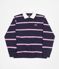 Stussy Hill Stripe Long Sleeve Rugby Shirt in Navy