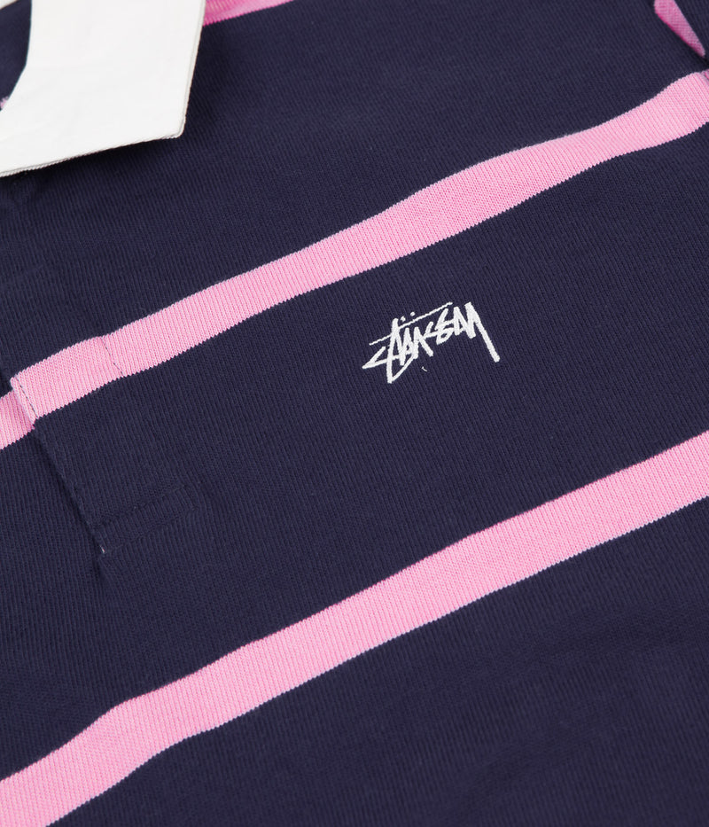 Stussy Hill Stripe Long Sleeve Rugby Shirt in Navy