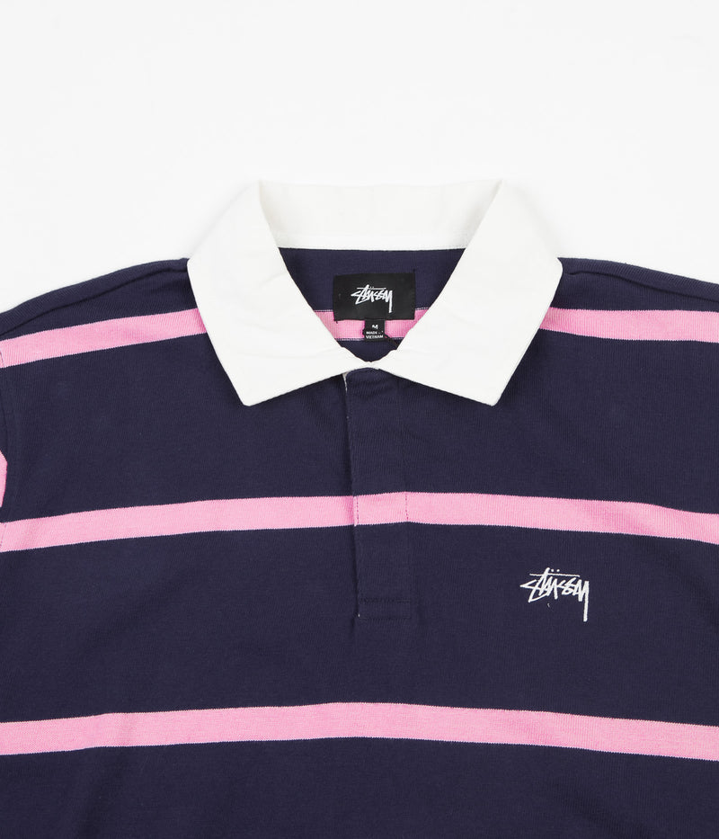 Stussy Hill Stripe Long Sleeve Rugby Shirt in Navy